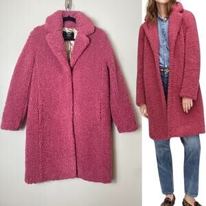 NWT J. CREW COAT XS PINK TEDDY SHERPA TOPCOAT PREPPY WINTER LONGLINE